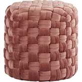 Braided Round 16" Ottoman in Blush Pink Velvet